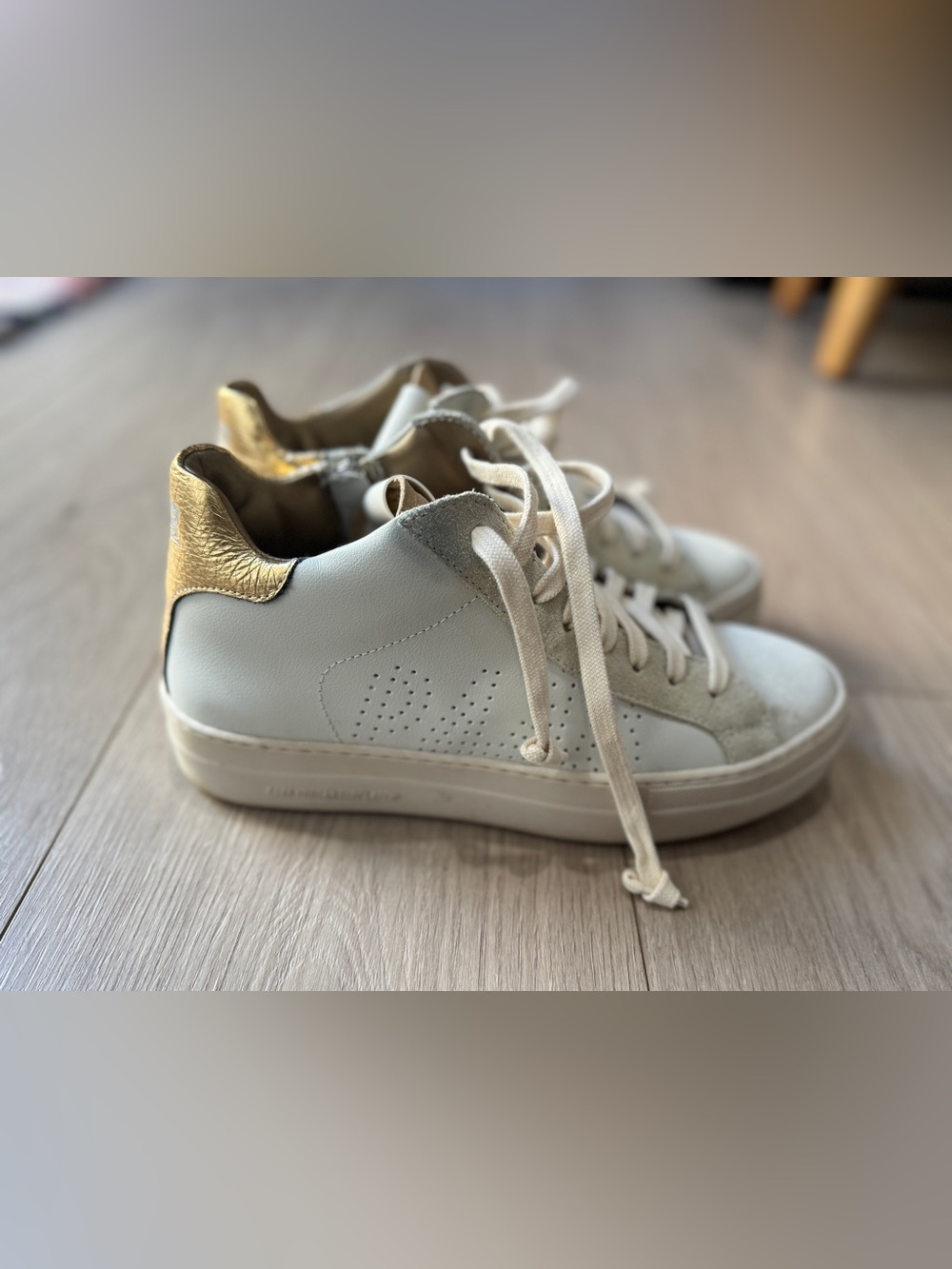 P448 Thea Women’s Platform High Top Sneakers, White And Gold, EU 37 - EUC